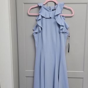 Tommy Hilfiger Sleeveless Ruffle Trim Fit and Flare Powder Blue Dress 6